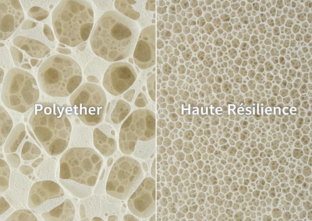 Comparaison technique entre une mousse Polyéther et une mousse Haute Résilience (HR) pour salon marocain.