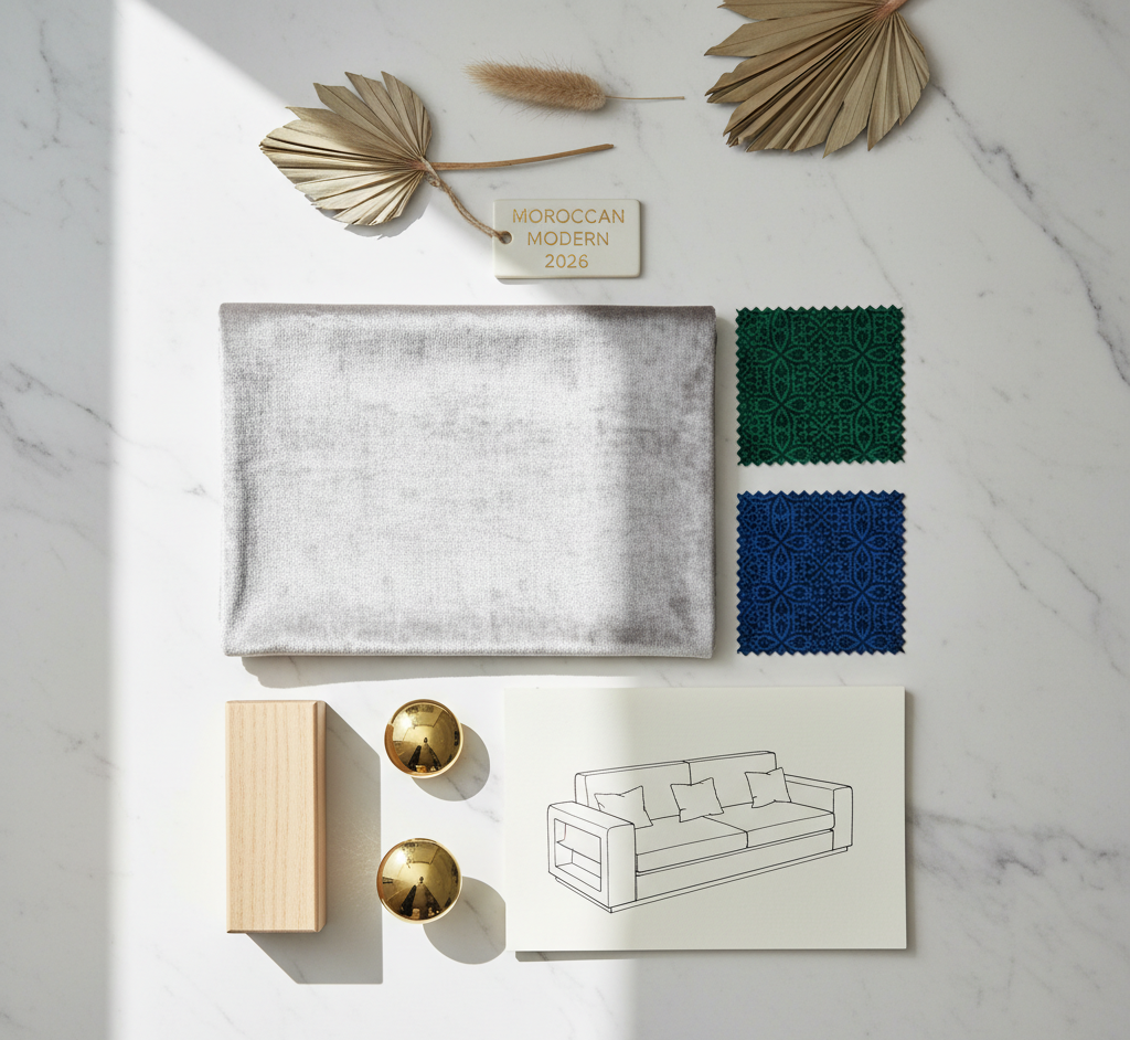Comment choisir les matériaux et couleurs tendance 2026 pour un salon marocain moderne sur mesure.