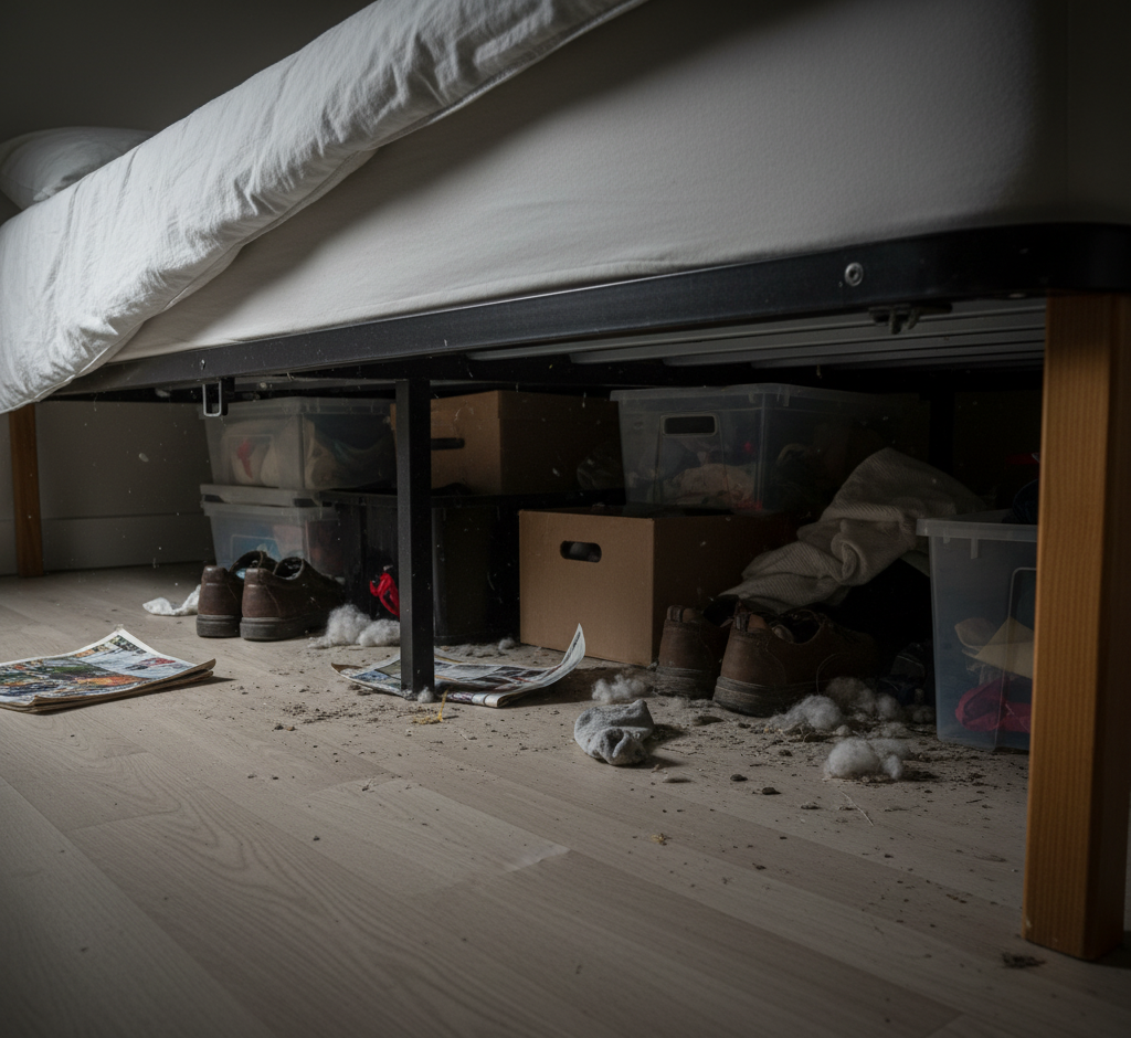 Erreur : un lit standard qui ne sert pas de rangement (mono-tâche) dans un petit appartement.