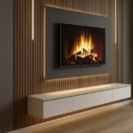 Meuble TV sur mesure en bois noir avec éclairage LED
